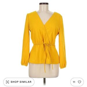 J. Crew Mustard Yellow Crepe Faux Wrap Blouse